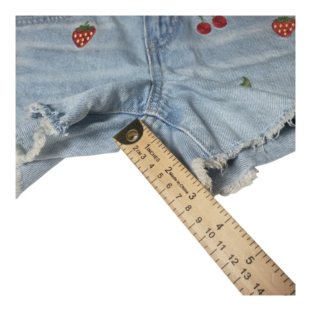 Old Navy Girls 10 High Rise Fruit Embroidered Denim Shorts Wash Cherry 2.5